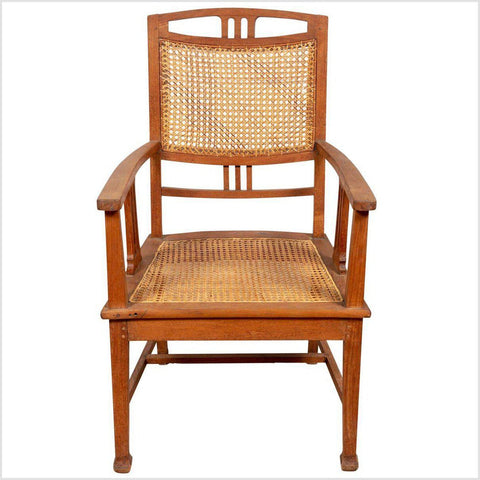 Dutch Colonial Javanese Teak Armchair with Rattan and Triglyph Inspired Motifs-YN6062-1. Asian & Chinese Furniture, Art, Antiques, Vintage Home Décor for sale at FEA Home
