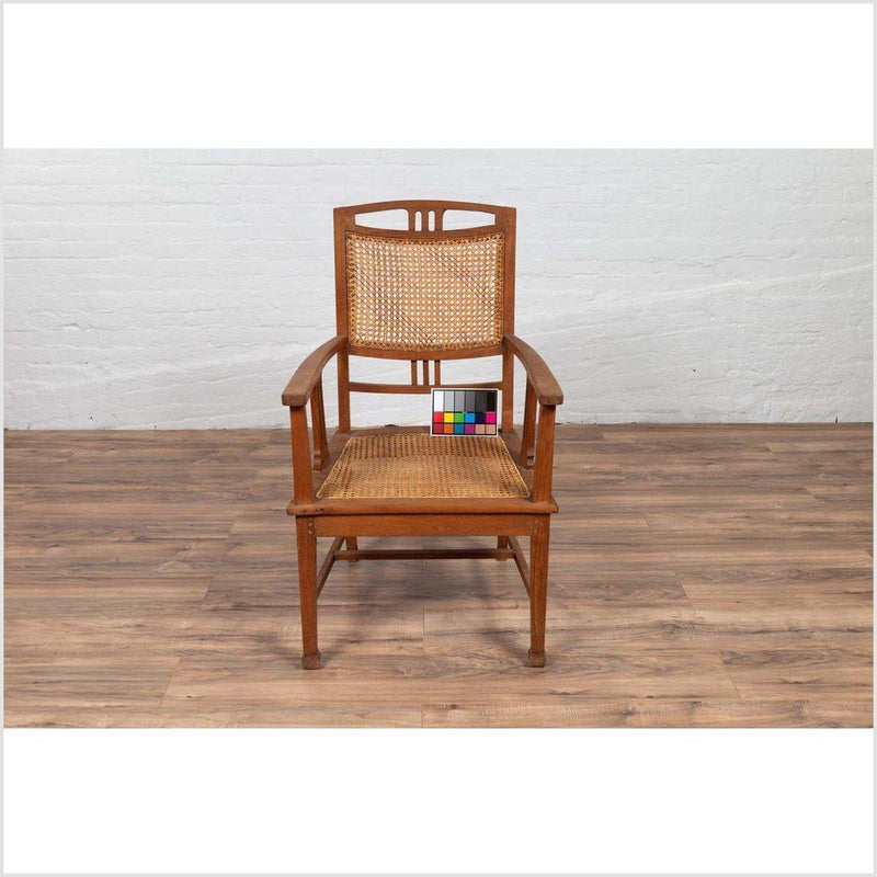 Dutch Colonial Javanese Teak Armchair with Rattan and Triglyph Inspired Motifs-YN6062-4. Asian & Chinese Furniture, Art, Antiques, Vintage Home Décor for sale at FEA Home