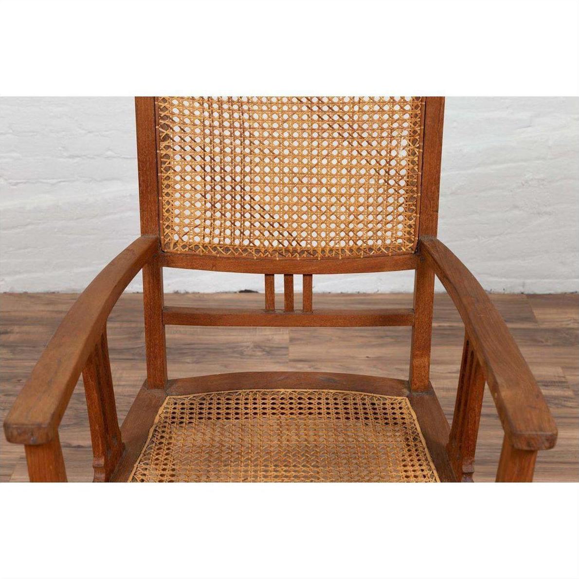 Dutch Colonial Javanese Teak Armchair with Rattan and Triglyph Inspired Motifs-6. Asian &amp; Chinese Furniture, Art, Antiques, Vintage Home Décor for sale at FEA Home