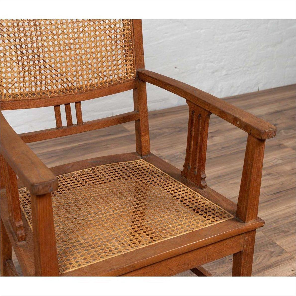 Dutch Colonial Javanese Teak Armchair with Rattan and Triglyph Inspired Motifs-7. Asian &amp; Chinese Furniture, Art, Antiques, Vintage Home Décor for sale at FEA Home
