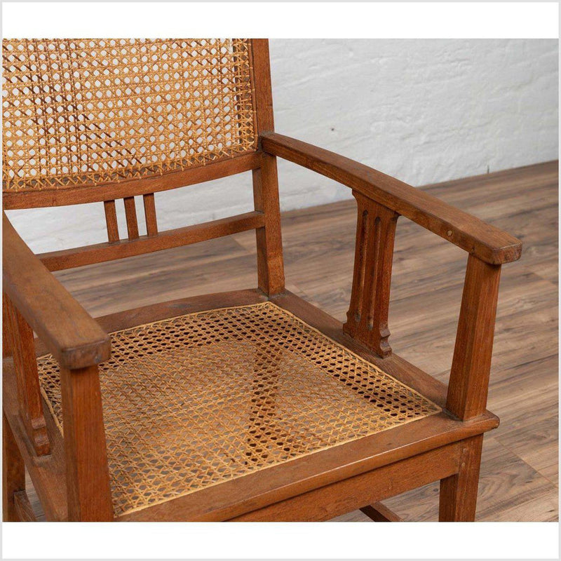 Dutch Colonial Javanese Teak Armchair with Rattan and Triglyph Inspired Motifs-YN6062-7. Asian & Chinese Furniture, Art, Antiques, Vintage Home Décor for sale at FEA Home