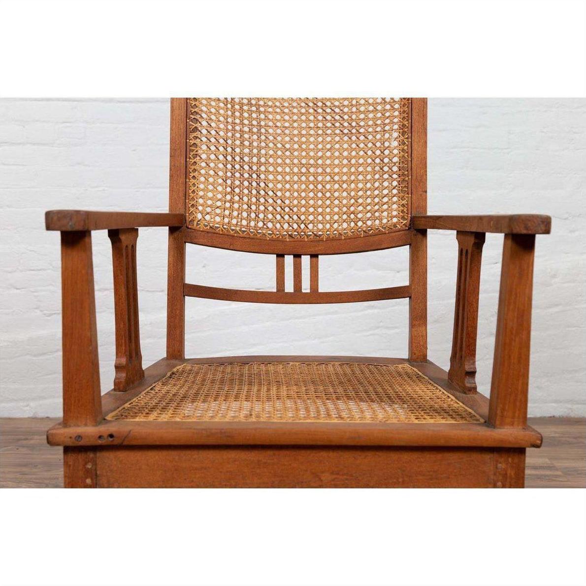 Dutch Colonial Javanese Teak Armchair with Rattan and Triglyph Inspired Motifs-8. Asian &amp; Chinese Furniture, Art, Antiques, Vintage Home Décor for sale at FEA Home