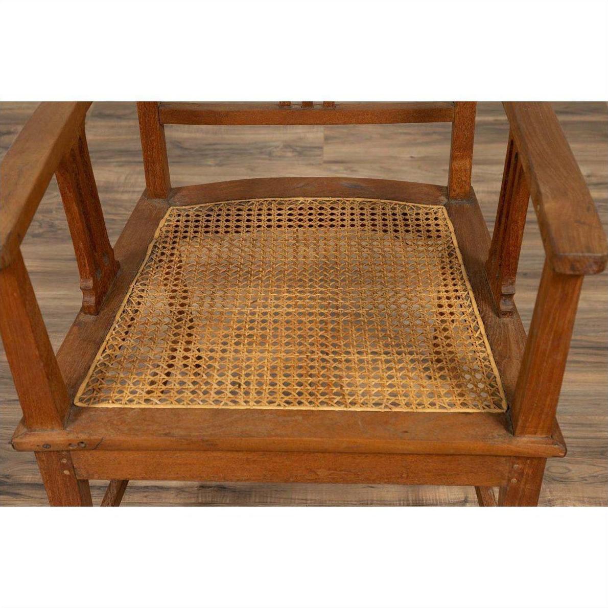 Dutch Colonial Javanese Teak Armchair with Rattan and Triglyph Inspired Motifs-9. Asian &amp; Chinese Furniture, Art, Antiques, Vintage Home Décor for sale at FEA Home