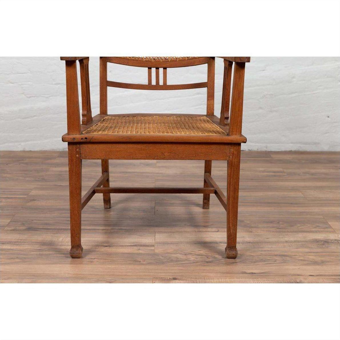 Dutch Colonial Javanese Teak Armchair with Rattan and Triglyph Inspired Motifs-10. Asian &amp; Chinese Furniture, Art, Antiques, Vintage Home Décor for sale at FEA Home