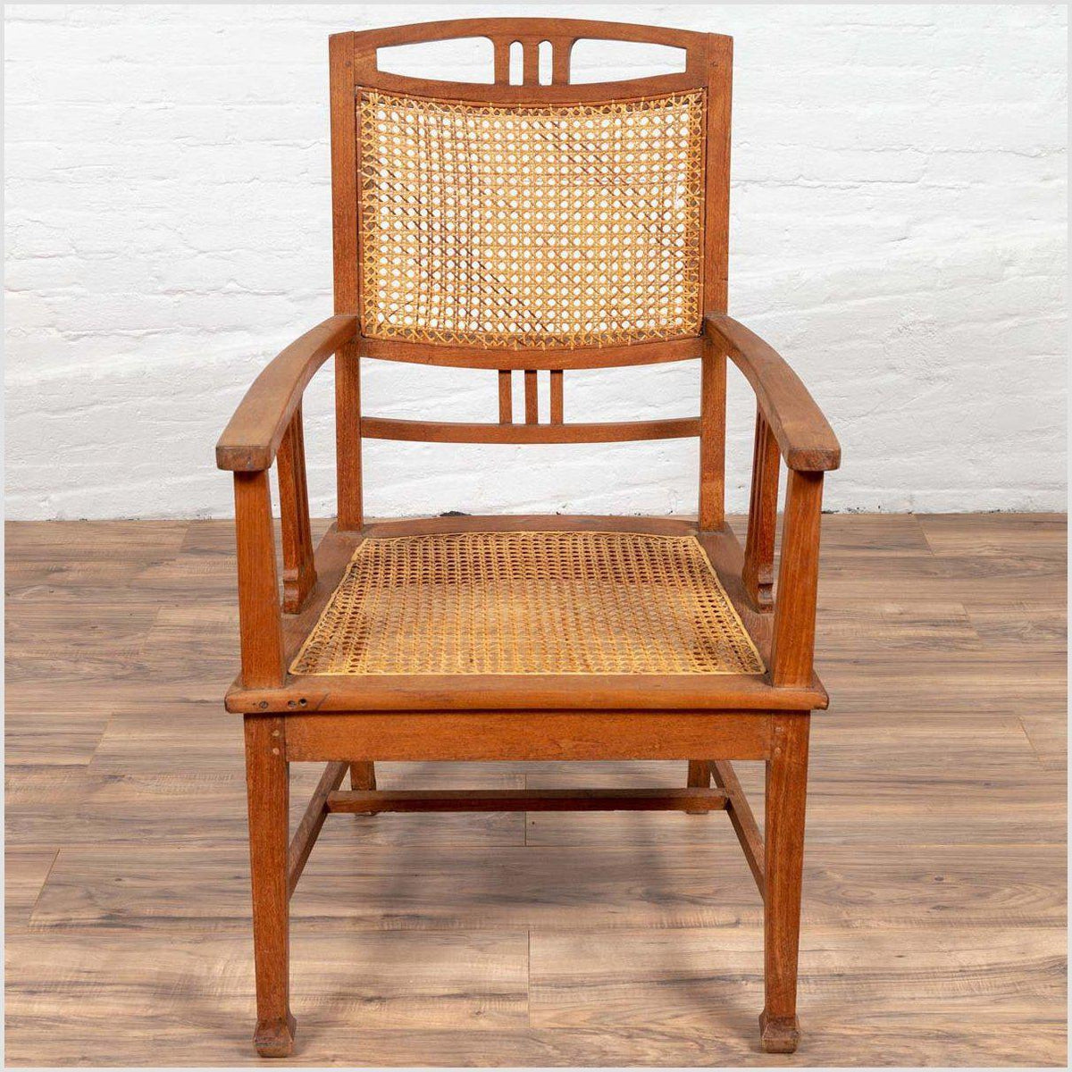 Dutch Colonial Javanese Teak Armchair with Rattan and Triglyph Inspired Motifs-2. Asian & Chinese Furniture, Art, Antiques, Vintage Home Décor for sale at FEA Home
