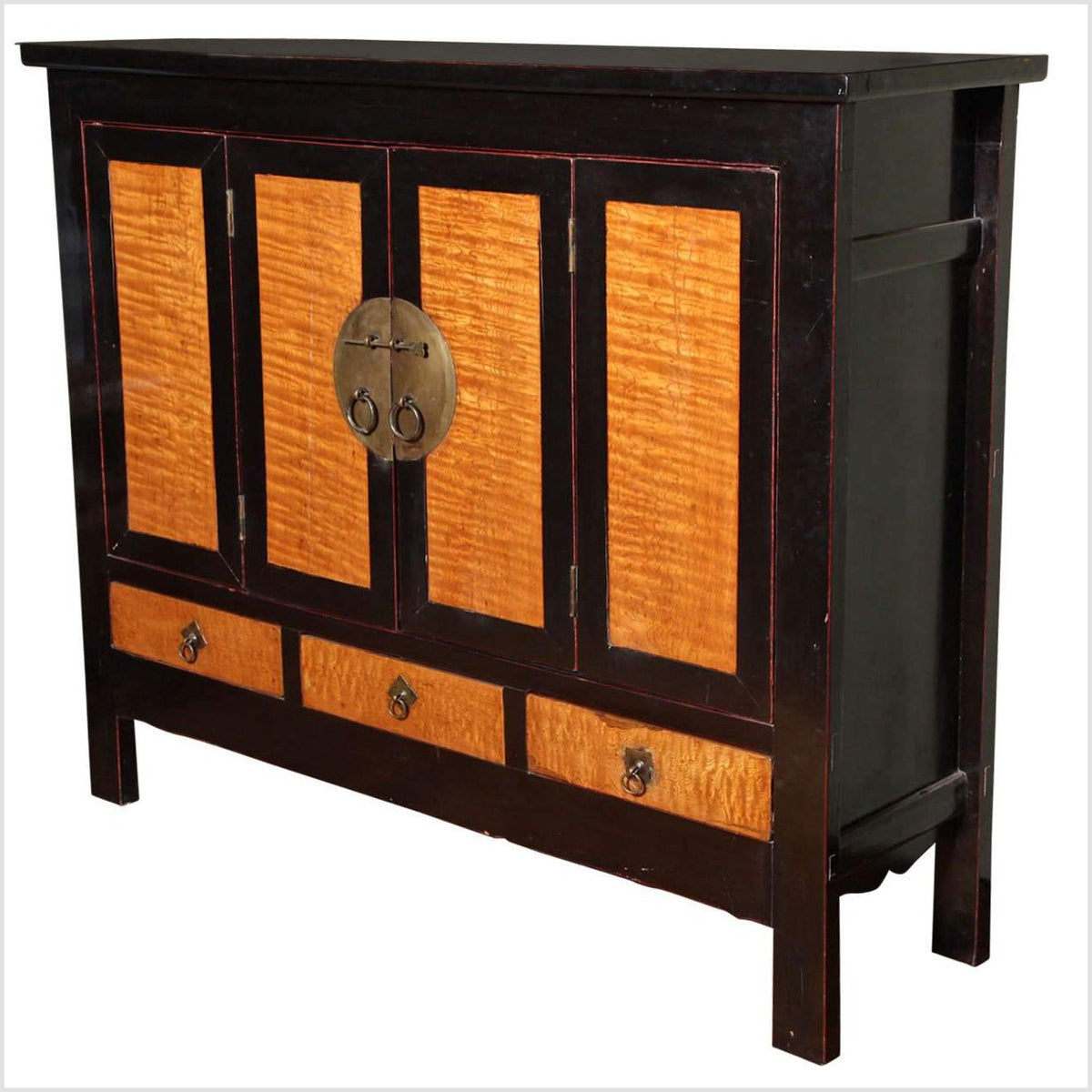 Dynasty Black Lacquer and Burl Wood Cabinet with Accordion Doors-1. Asian & Chinese Furniture, Art, Antiques, Vintage Home Décor for sale at FEA Home