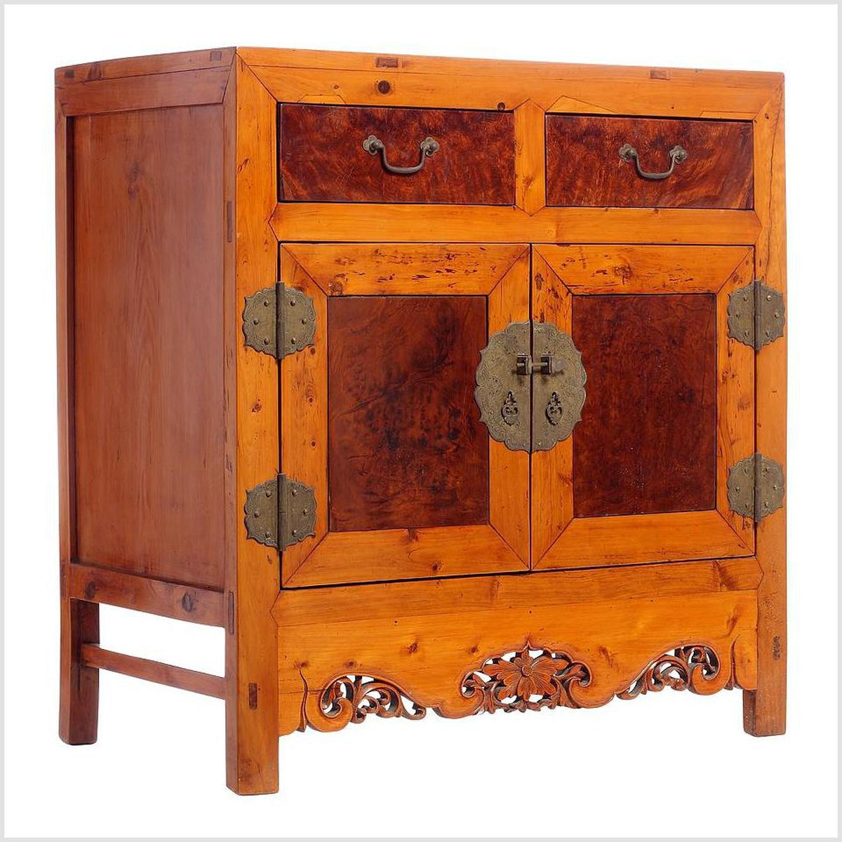Early 20th Century Chinese Cabinet Made of Elm and Burl Wood with Carved Skirt-2. Asian & Chinese Furniture, Art, Antiques, Vintage Home Décor for sale at FEA Home