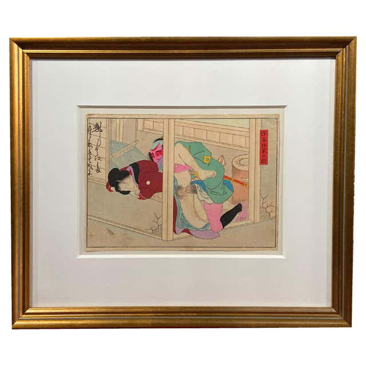 Antique Framed Japanese Shunga Woodblock Print of a Man and a Woman Making Love-1. Asian & Chinese Furniture, Art, Antiques, Vintage Home Décor for sale at FEA Home