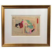 Antique Framed Japanese Shunga Woodblock Print of a Man and a Woman Making Love- Asian Antiques, Vintage Home Decor & Chinese Furniture - FEA Home
