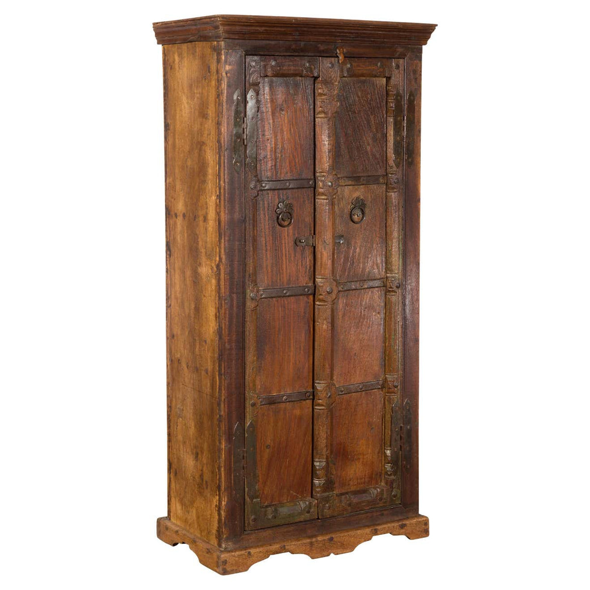 Indian 19th Century Gujarat Armoire with Iron Braces and Carved Half Columns-1. Asian & Chinese Furniture, Art, Antiques, Vintage Home Décor for sale at FEA Home