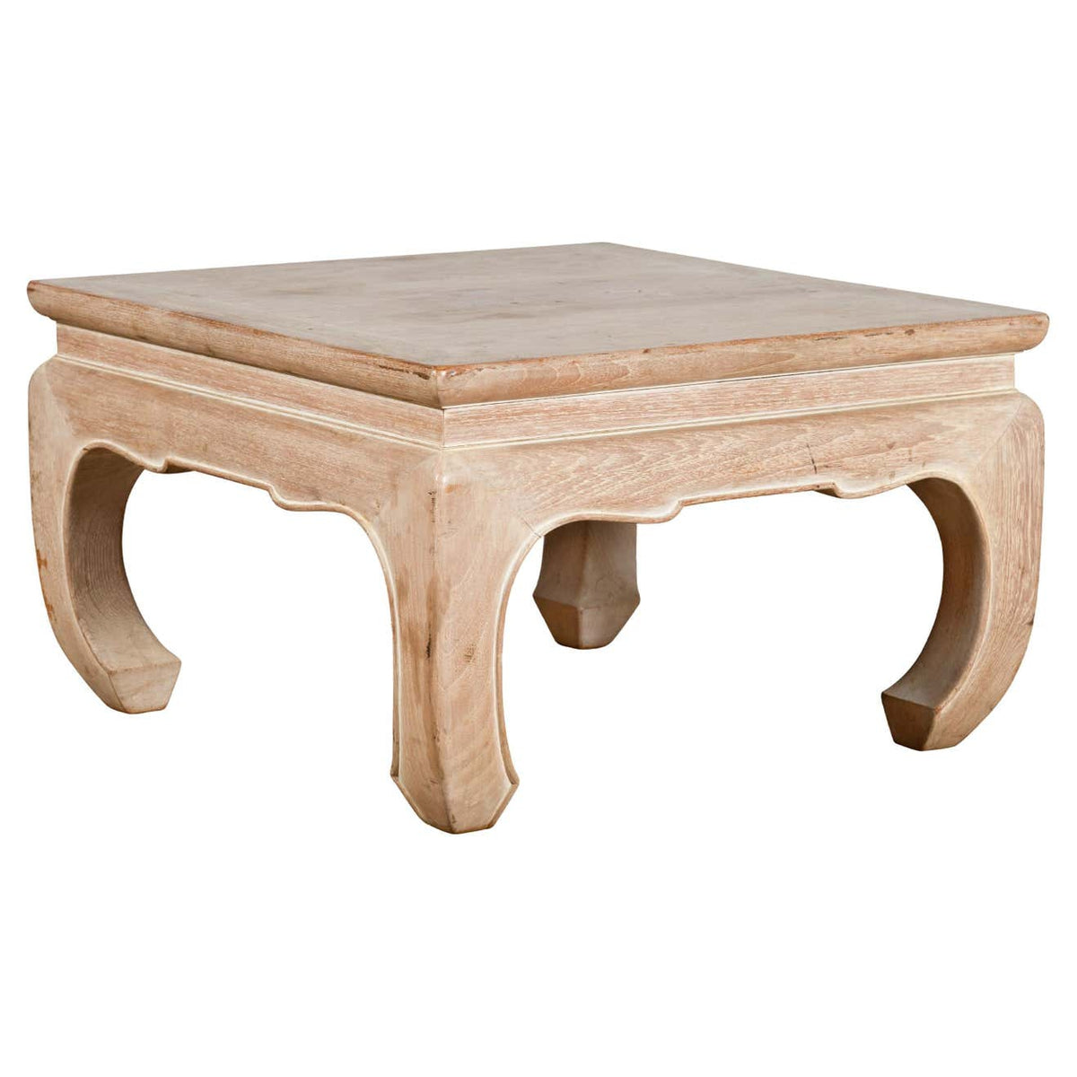 Vintage Thai Whitewashed Low Drinks Table with Carved Apron and Chow Legs-1. Asian & Chinese Furniture, Art, Antiques, Vintage Home Décor for sale at FEA Home