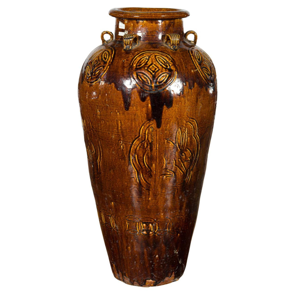 Chinese Qing Dynasty 19th Century Brown Glazed Jar with Loop Handles-1. Asian &amp; Chinese Furniture, Art, Antiques, Vintage Home Décor for sale at FEA Home