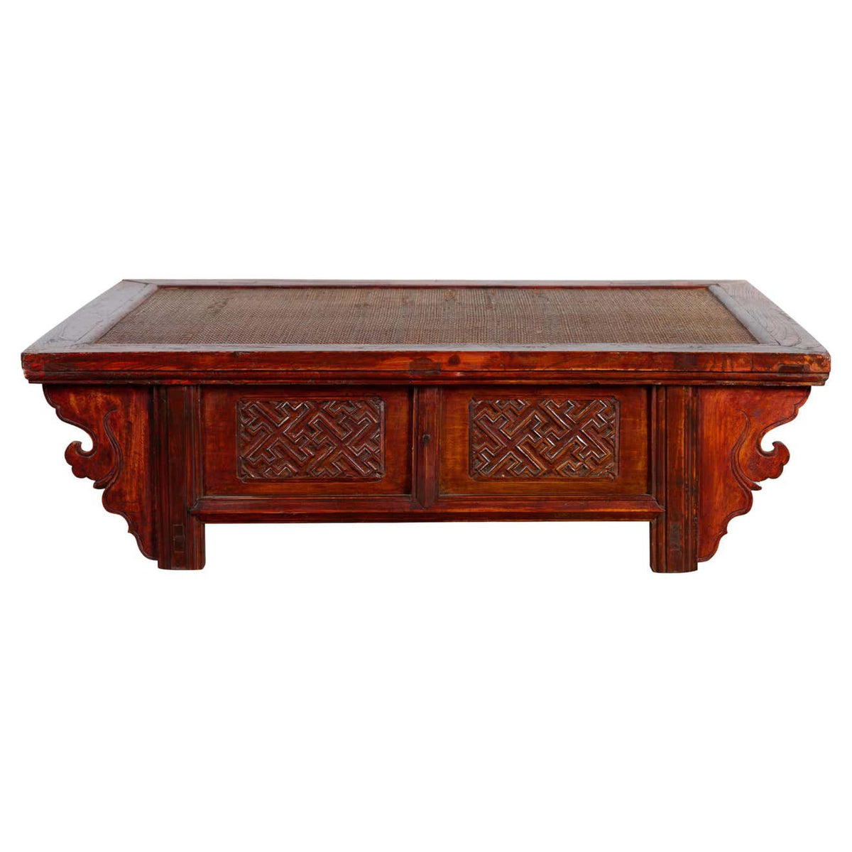 Qing Dynasty Chinese 19th Century Dark Red Lacquer Coffee Table with Rattan Top-1. Asian & Chinese Furniture, Art, Antiques, Vintage Home Décor for sale at FEA Home