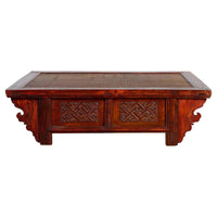 Qing Dynasty Chinese 19th Century Dark Red Lacquer Coffee Table with Rattan Top