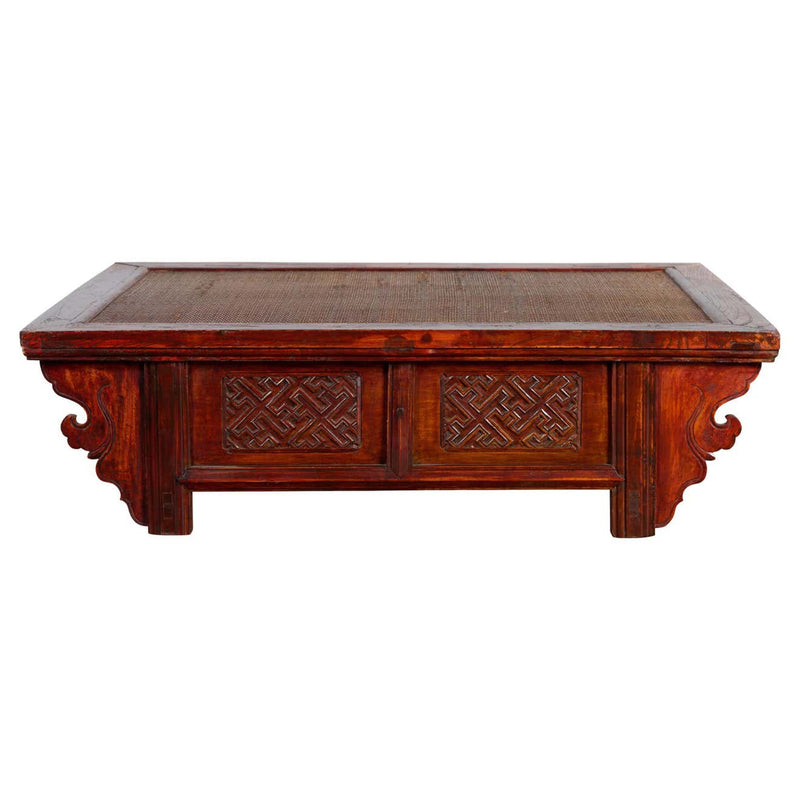 Qing Dynasty Chinese 19th Century Dark Red Lacquer Coffee Table with Rattan Top-1. Asian & Chinese Furniture, Art, Antiques, Vintage Home Décor for sale at FEA Home