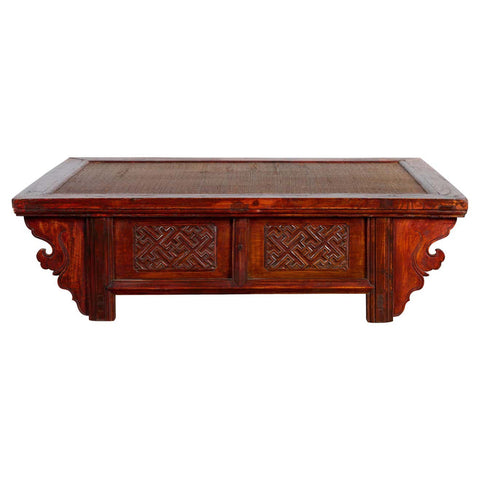 Qing Dynasty Chinese 19th Century Dark Red Lacquer Coffee Table with Rattan Top-1. Asian & Chinese Furniture, Art, Antiques, Vintage Home Décor for sale at FEA Home