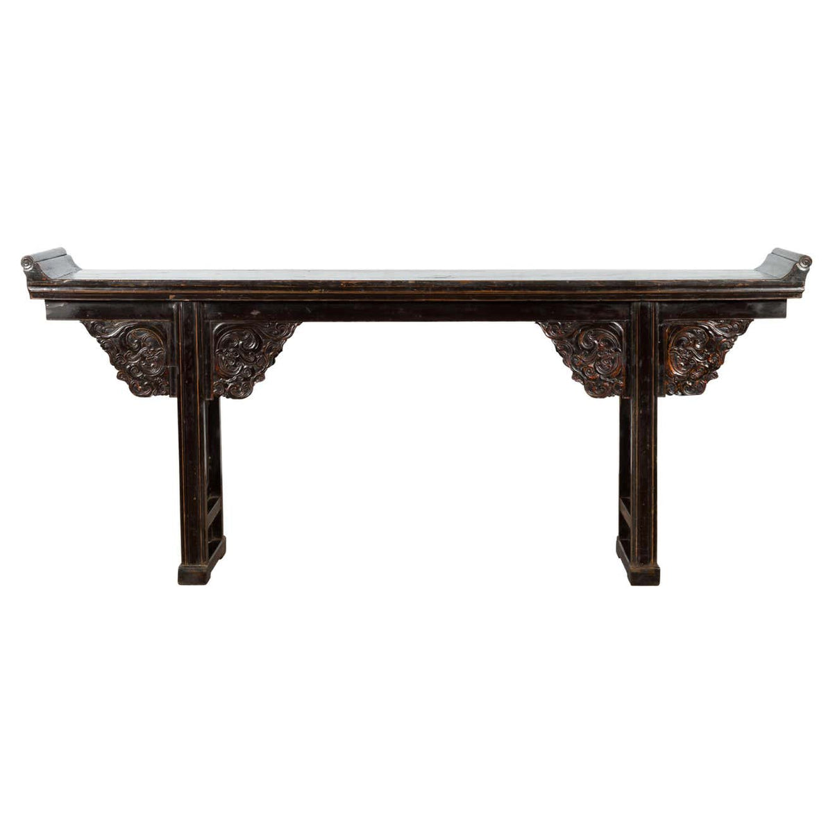 Chinese Qing Dynasty 19th Century Black Console Table with Carved Dragon Motifs-1. Asian & Chinese Furniture, Art, Antiques, Vintage Home Décor for sale at FEA Home