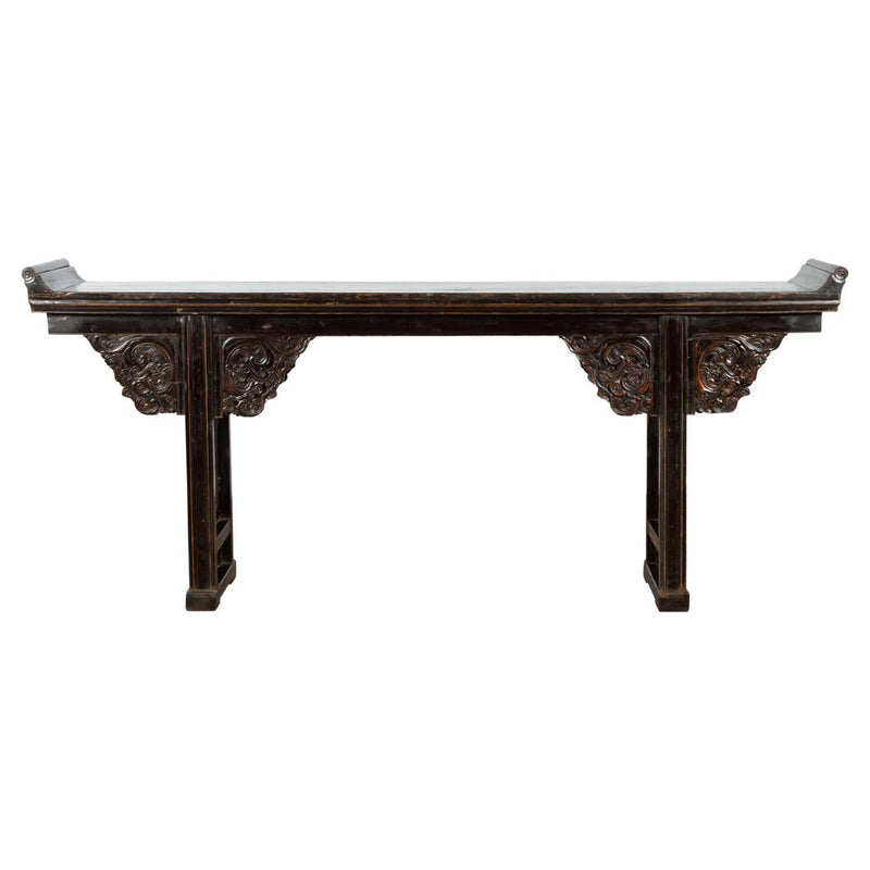 Chinese Qing Dynasty 19th Century Black Console Table with Carved Dragon Motifs - Antique and Vintage Asian Furniture for Sale at FEA Home