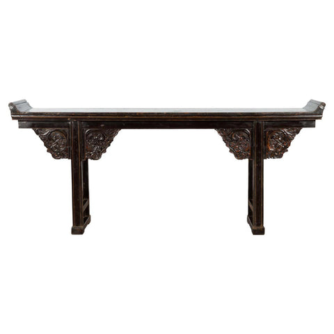 Chinese Qing Dynasty 19th Century Black Console Table with Carved Dragon Motifs - Antique and Vintage Asian Furniture for Sale at FEA Home