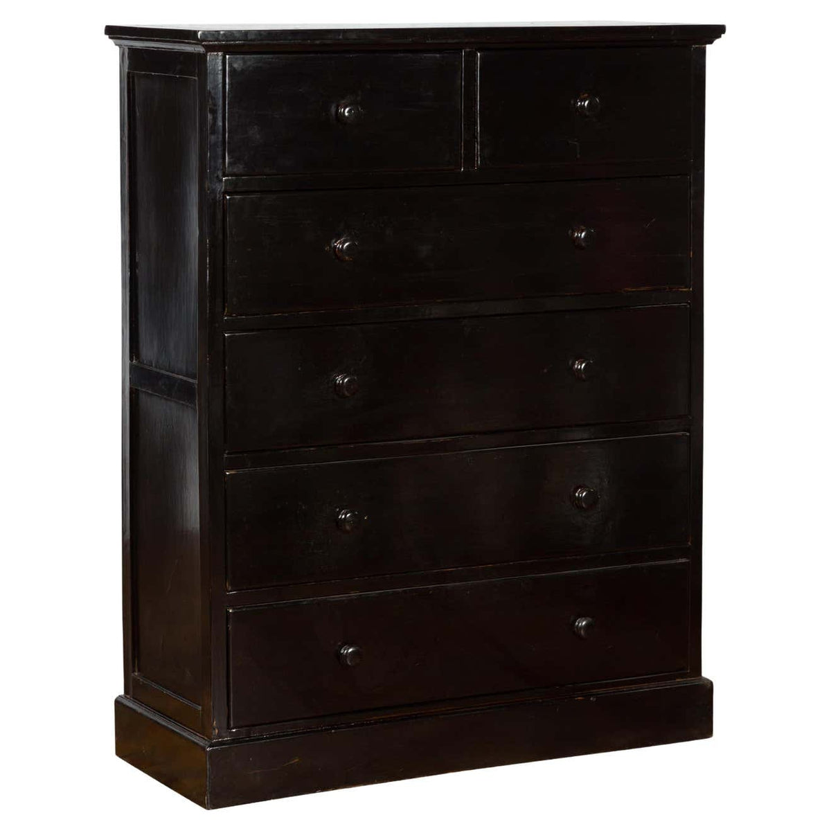 Vintage Chinese Tall Black Lacquered Elmwood Chest with Six Drawers-1. Asian & Chinese Furniture, Art, Antiques, Vintage Home Décor for sale at FEA Home