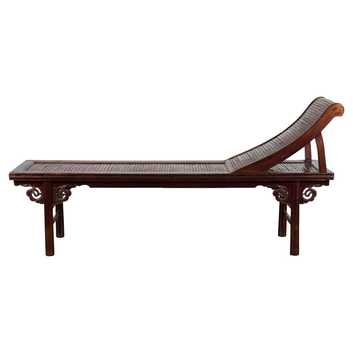 Chinese Qing Dynasty Elm and Bamboo Lounge Chair with Cloud Carved Spandrels-1. Asian & Chinese Furniture, Art, Antiques, Vintage Home Décor for sale at FEA Home