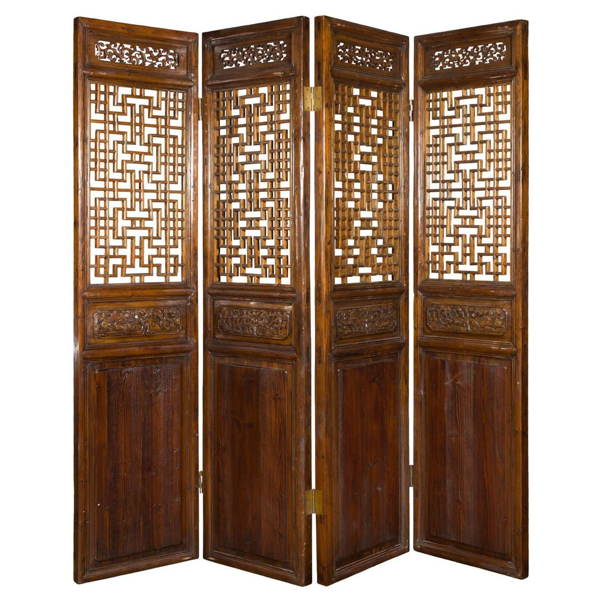 Set of Four Qing Dynasty Elmwood Open Fretwork Panels with Delicate Carvings-1. Asian & Chinese Furniture, Art, Antiques, Vintage Home Décor for sale at FEA Home