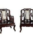 Pair of Chinese Hand Carved Rosewood Armchairs with Marble Splat and Dark Patina-1. Asian & Chinese Furniture, Art, Antiques, Vintage Home Décor for sale at FEA Home