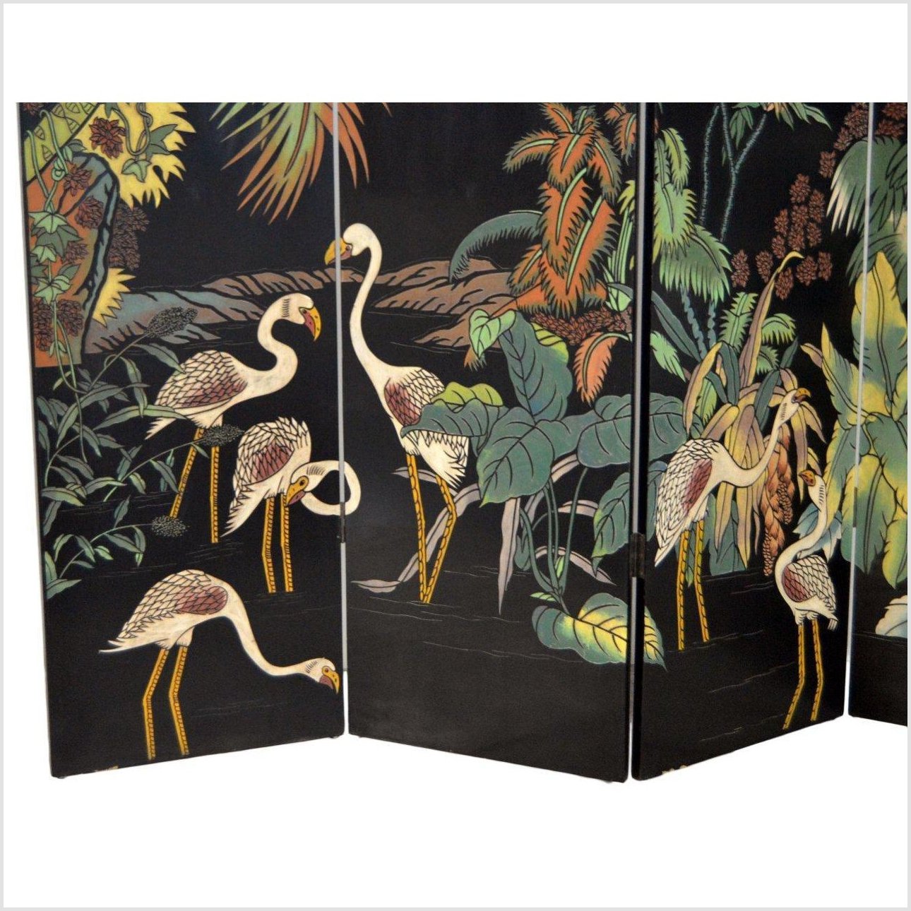 Four-Panel Crane and Floral Motif Screen-2. Asian & Chinese Furniture, Art, Antiques, Vintage Home Décor for sale at FEA Home