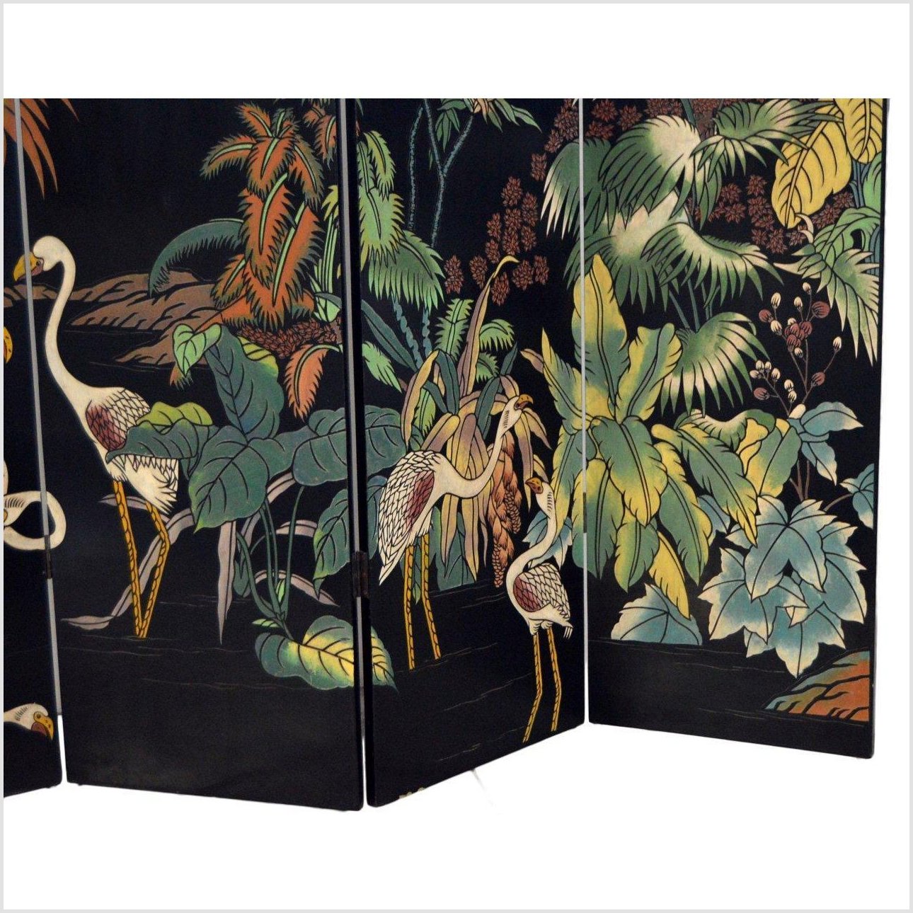 Four-Panel Crane and Floral Motif Screen-3. Asian &amp; Chinese Furniture, Art, Antiques, Vintage Home Décor for sale at FEA Home