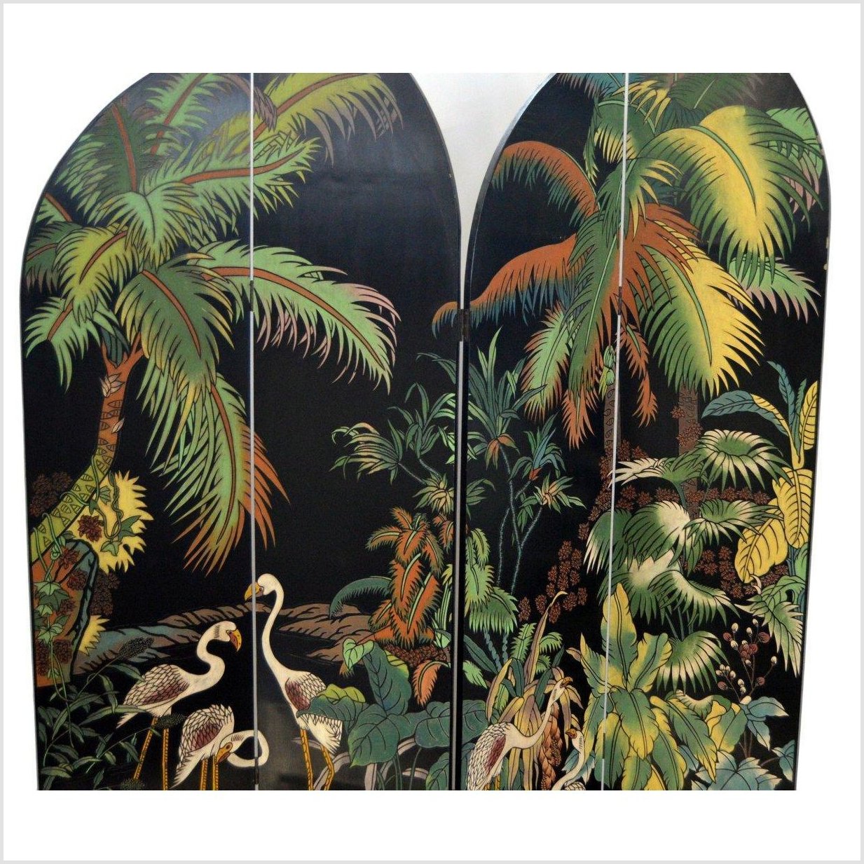 Four-Panel Crane and Floral Motif Screen-4. Asian &amp; Chinese Furniture, Art, Antiques, Vintage Home Décor for sale at FEA Home