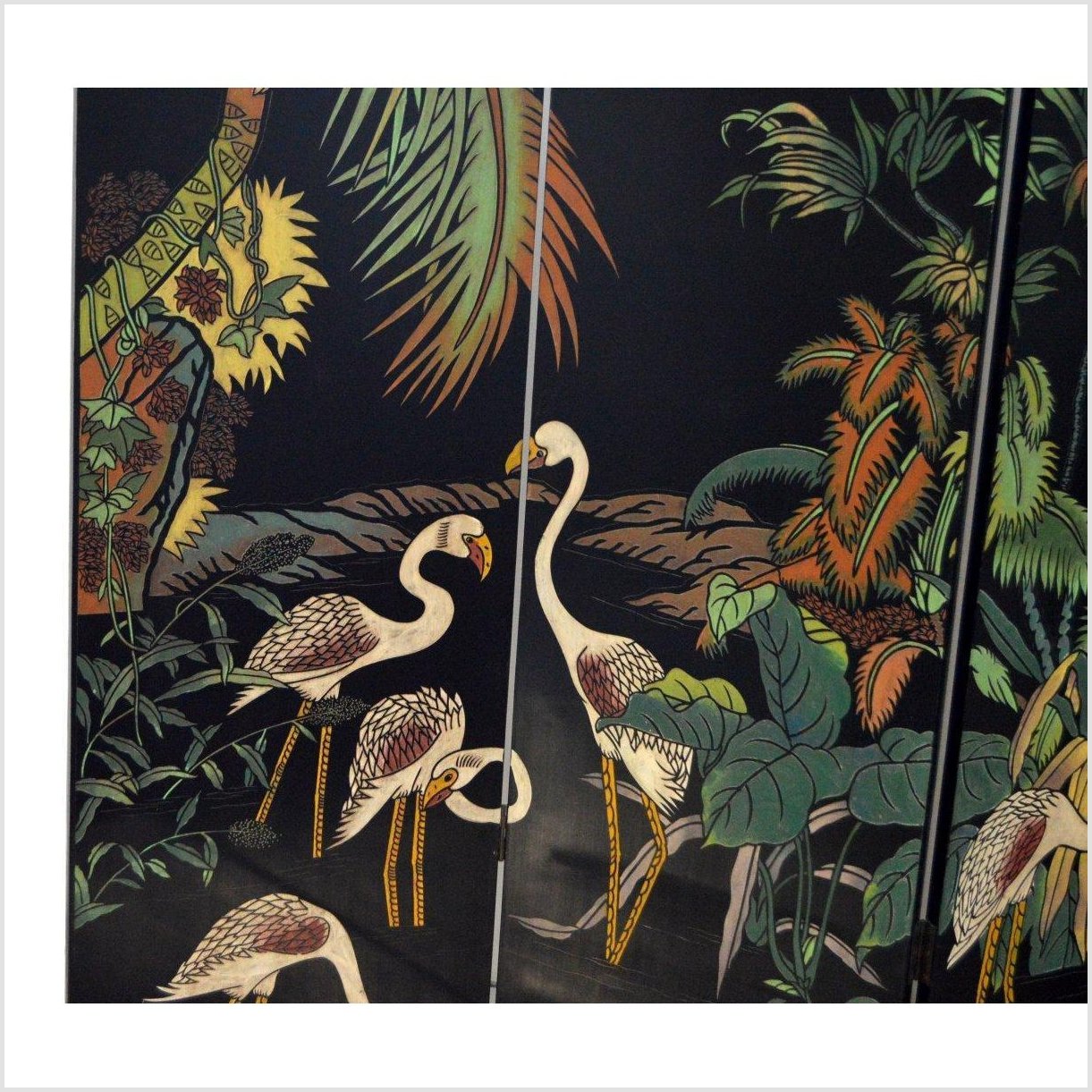 Four-Panel Crane and Floral Motif Screen-5. Asian &amp; Chinese Furniture, Art, Antiques, Vintage Home Décor for sale at FEA Home