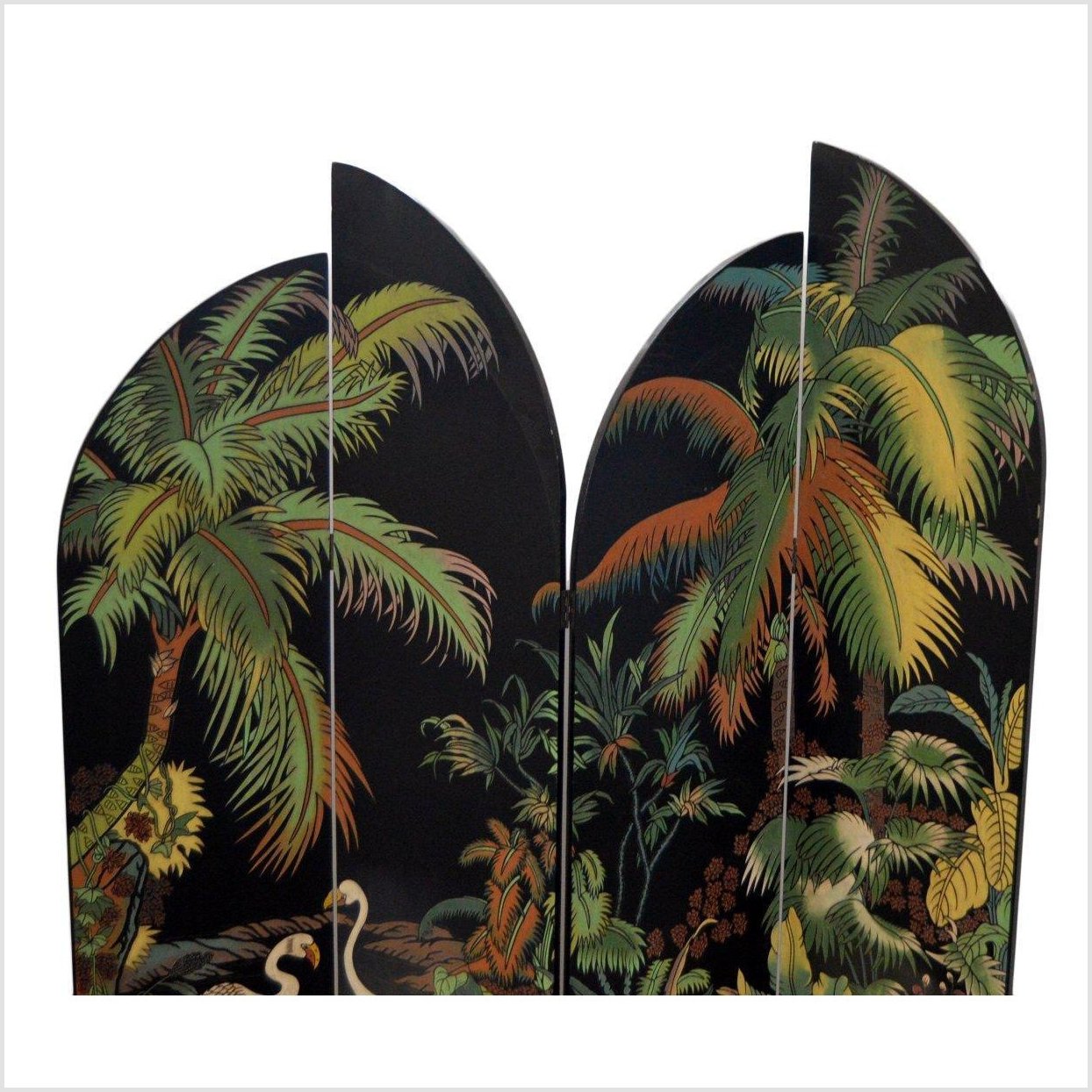 Four-Panel Crane and Floral Motif Screen-6. Asian &amp; Chinese Furniture, Art, Antiques, Vintage Home Décor for sale at FEA Home