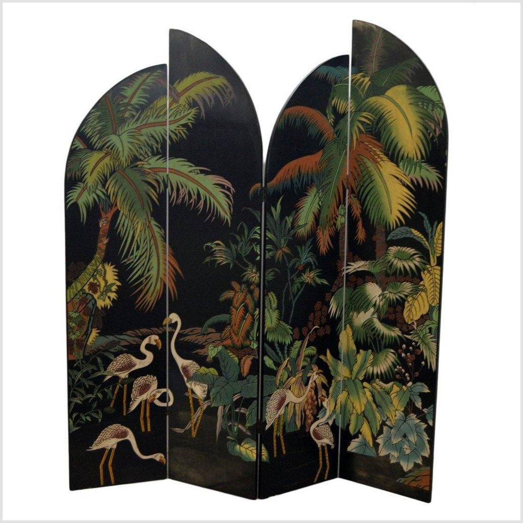 Four-Panel Crane and Floral Motif Screen-1. Asian & Chinese Furniture, Art, Antiques, Vintage Home Décor for sale at FEA Home