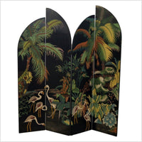 Four-Panel Crane and Floral Motif Screen- Asian Antiques, Vintage Home Decor & Chinese Furniture - FEA Home