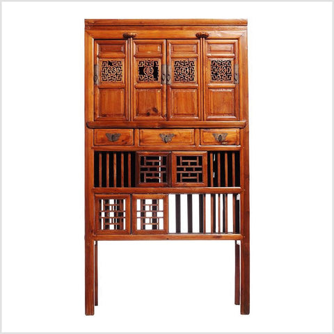 Fretwork And Carved Chinese Cabinet- Asian Antiques, Vintage Home Decor & Chinese Furniture - FEA Home