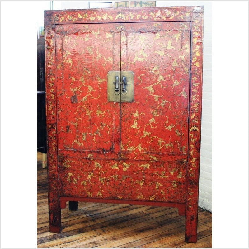 Gilt Decorated Red Lacquer Cabinet- Asian Antiques, Vintage Home Decor & Chinese Furniture - FEA Home