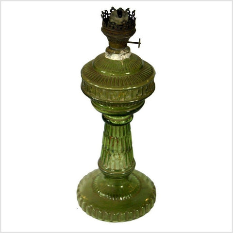 Green Glass Oil Lamp