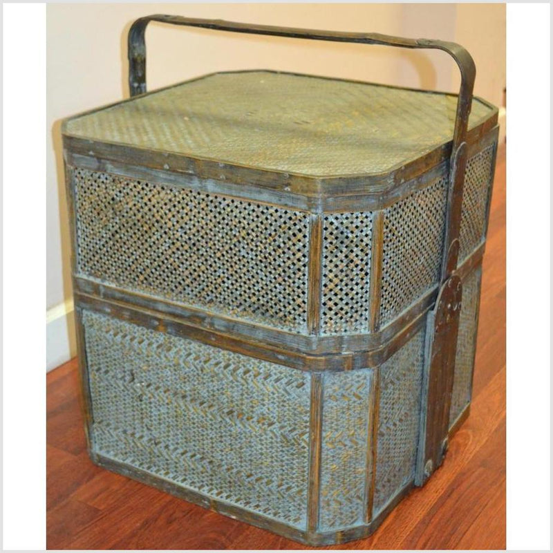 Green Woven Rattan Basket- Side Table- Asian Antiques, Vintage Home Decor & Chinese Furniture - FEA Home