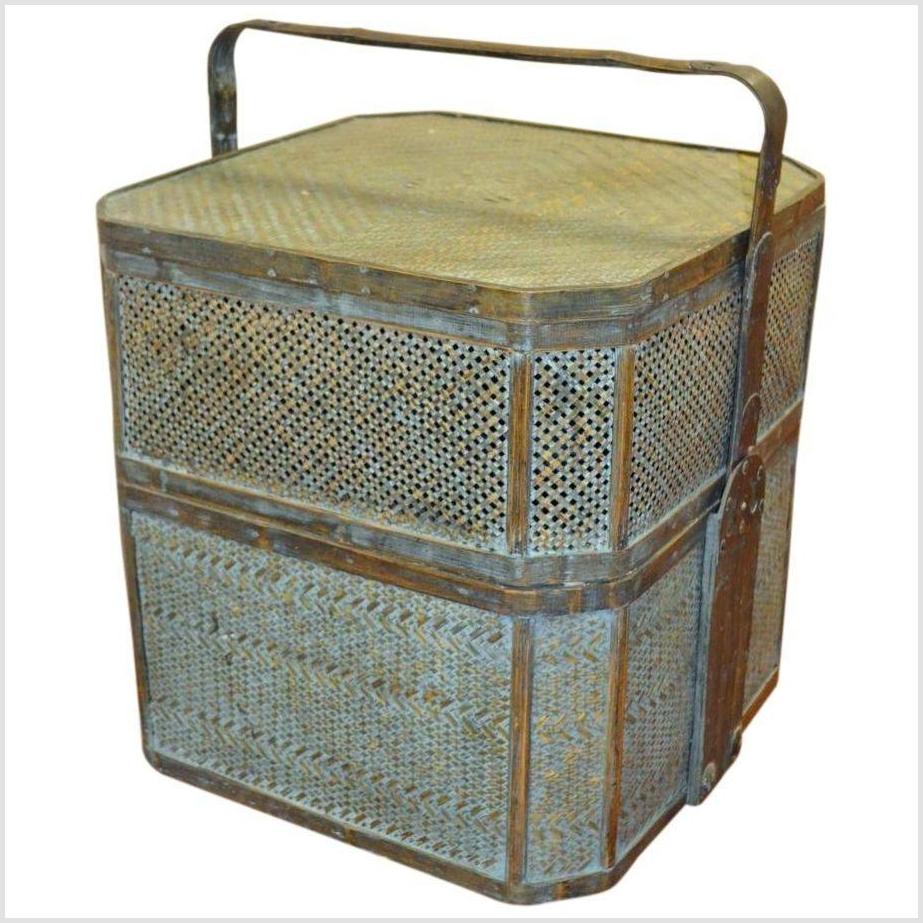 Green Woven Rattan Basket- Side Table-2. Asian & Chinese Furniture, Art, Antiques, Vintage Home Décor for sale at FEA Home