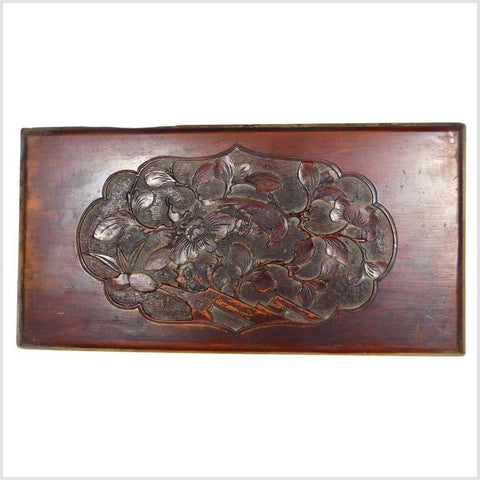 Hand-Carved Lacquered Rosewood Wall Plaque with Bird from 19th Century, China