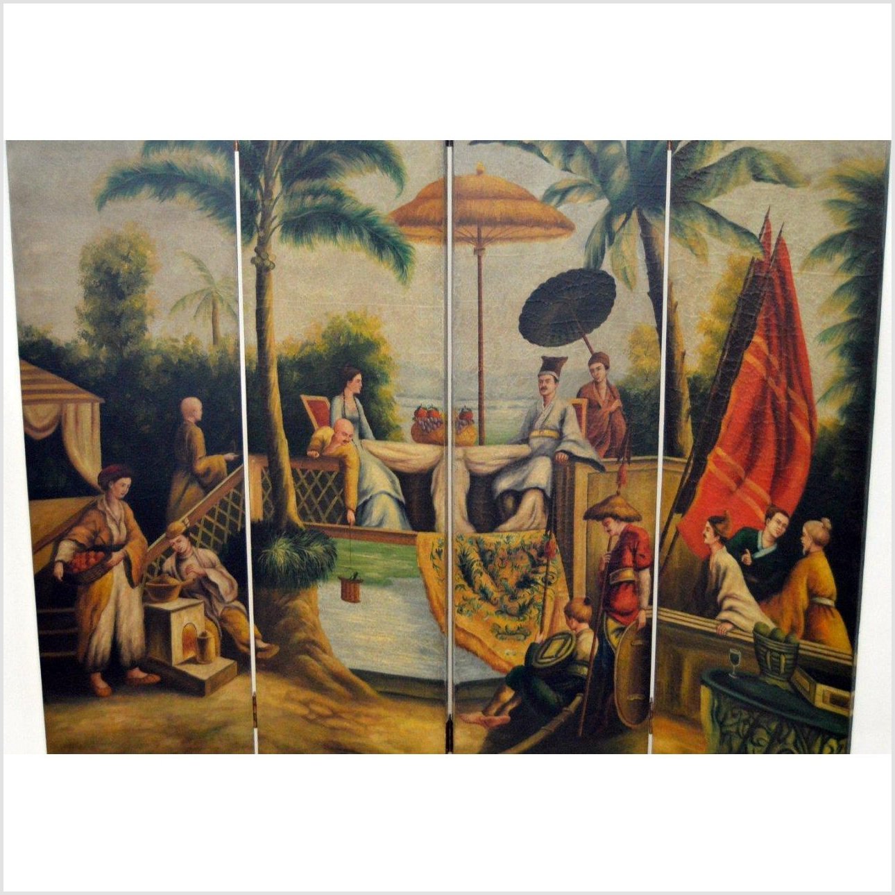 Hand Painted 4 Panel Screen-2. Asian & Chinese Furniture, Art, Antiques, Vintage Home Décor for sale at FEA Home
