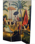 Hand Painted 4 Panel Screen-5. Asian & Chinese Furniture, Art, Antiques, Vintage Home Décor for sale at FEA Home