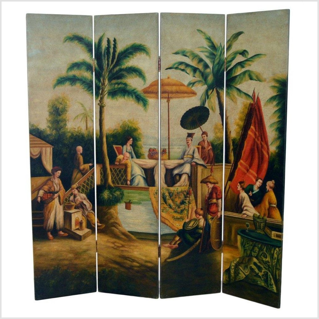 Hand Painted 4 Panel Screen-1. Asian & Chinese Furniture, Art, Antiques, Vintage Home Décor for sale at FEA Home