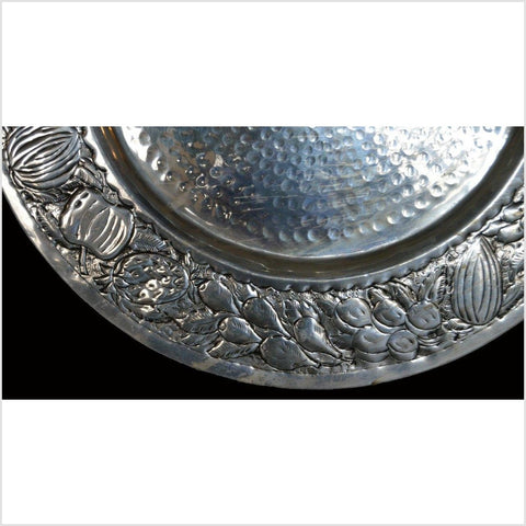 HAND TOOLED SILVER PLATED ORNATE CHARGER