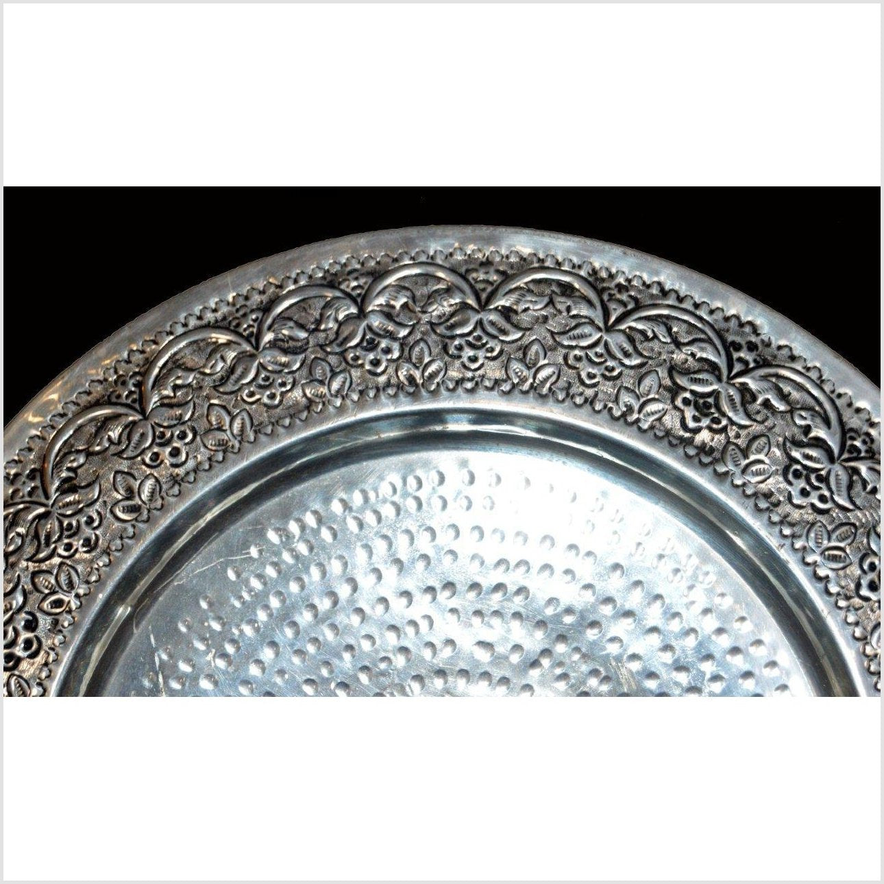 HAND TOOLED SILVER PLATED ORNATE CHARGER-2. Asian & Chinese Furniture, Art, Antiques, Vintage Home Décor for sale at FEA Home