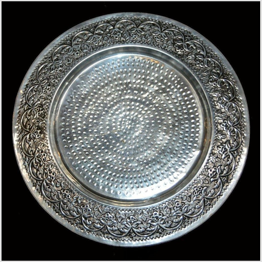 HAND TOOLED SILVER PLATED ORNATE CHARGER-1. Asian & Chinese Furniture, Art, Antiques, Vintage Home Décor for sale at FEA Home