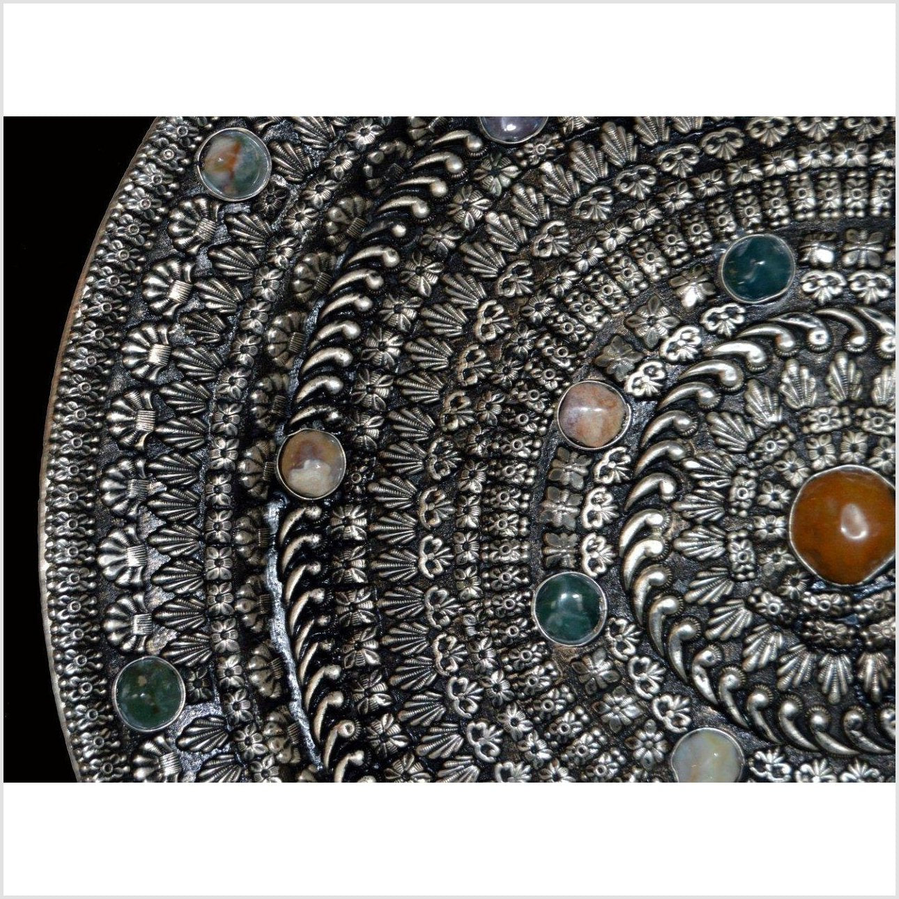 HAND TOOLED SILVER PLATED ORNATE CHARGER-5. Asian &amp; Chinese Furniture, Art, Antiques, Vintage Home Décor for sale at FEA Home