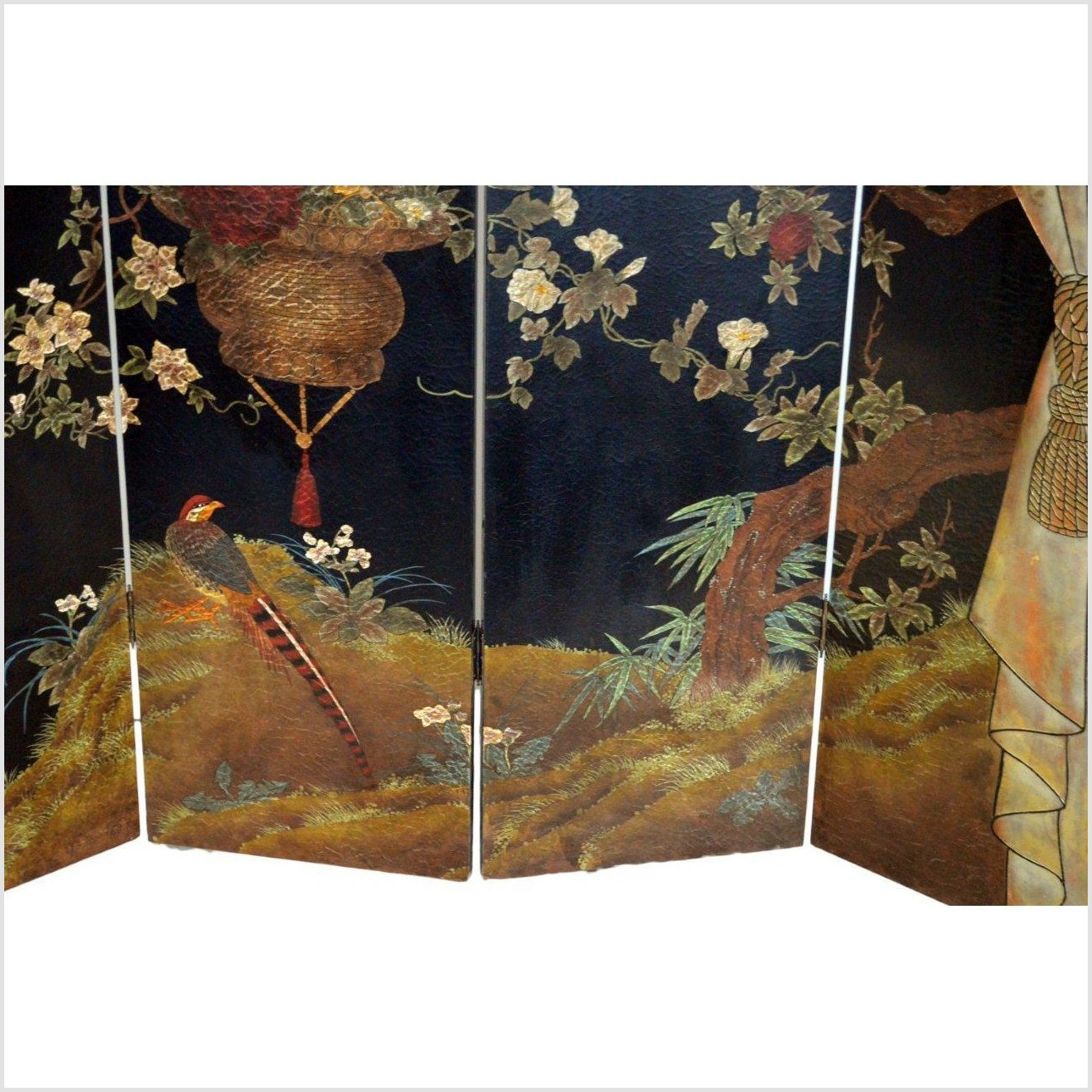 Handpainted Floral Screen-5. Asian &amp; Chinese Furniture, Art, Antiques, Vintage Home Décor for sale at FEA Home