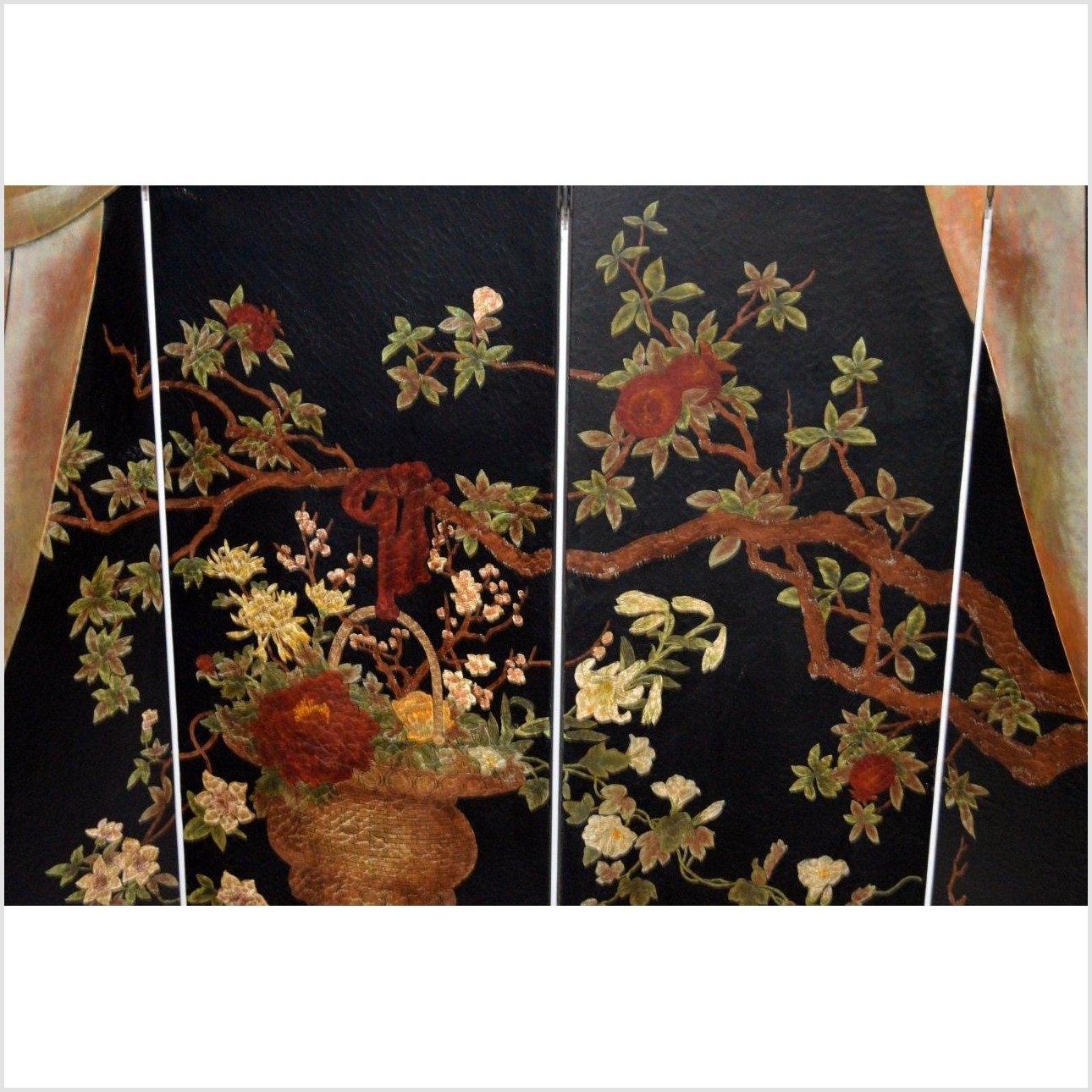 Handpainted Floral Screen-6. Asian &amp; Chinese Furniture, Art, Antiques, Vintage Home Décor for sale at FEA Home