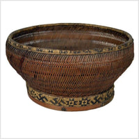 Handwoven Cane and Bamboo Grain Basket from 19th Century